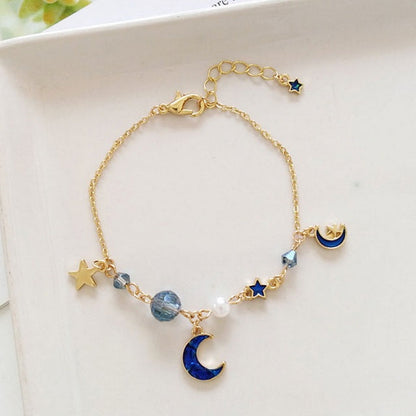Japan Korea Star Moon Bracelet For Women Fashion Crystal Pearl Chain Jewelry